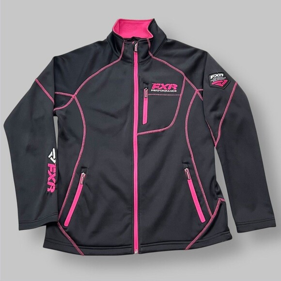FXR Racing Womens 10 Large Softshell Jacket Black/Hot Pink Full-Zip Performance - Picture 1 of 11